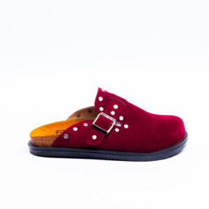 Burgundy Suede Clogs with Buckle
