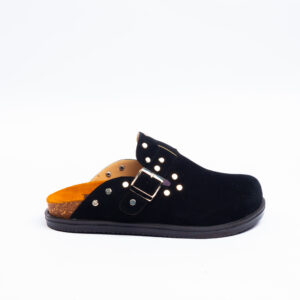 Black Suede Clogs with Buckle