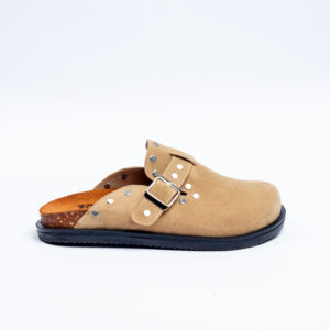 Beige Suede Clogs with Buckle