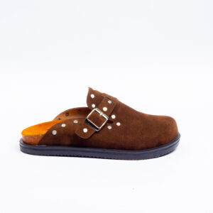 Brown Suede Clogs with Buckle