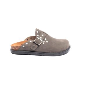 Grey Suede Clogs with Buckle